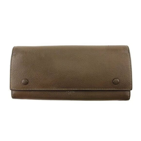 CELINE Long Wallet Flap Multi -Function Gray Gray Leather Authentic USED